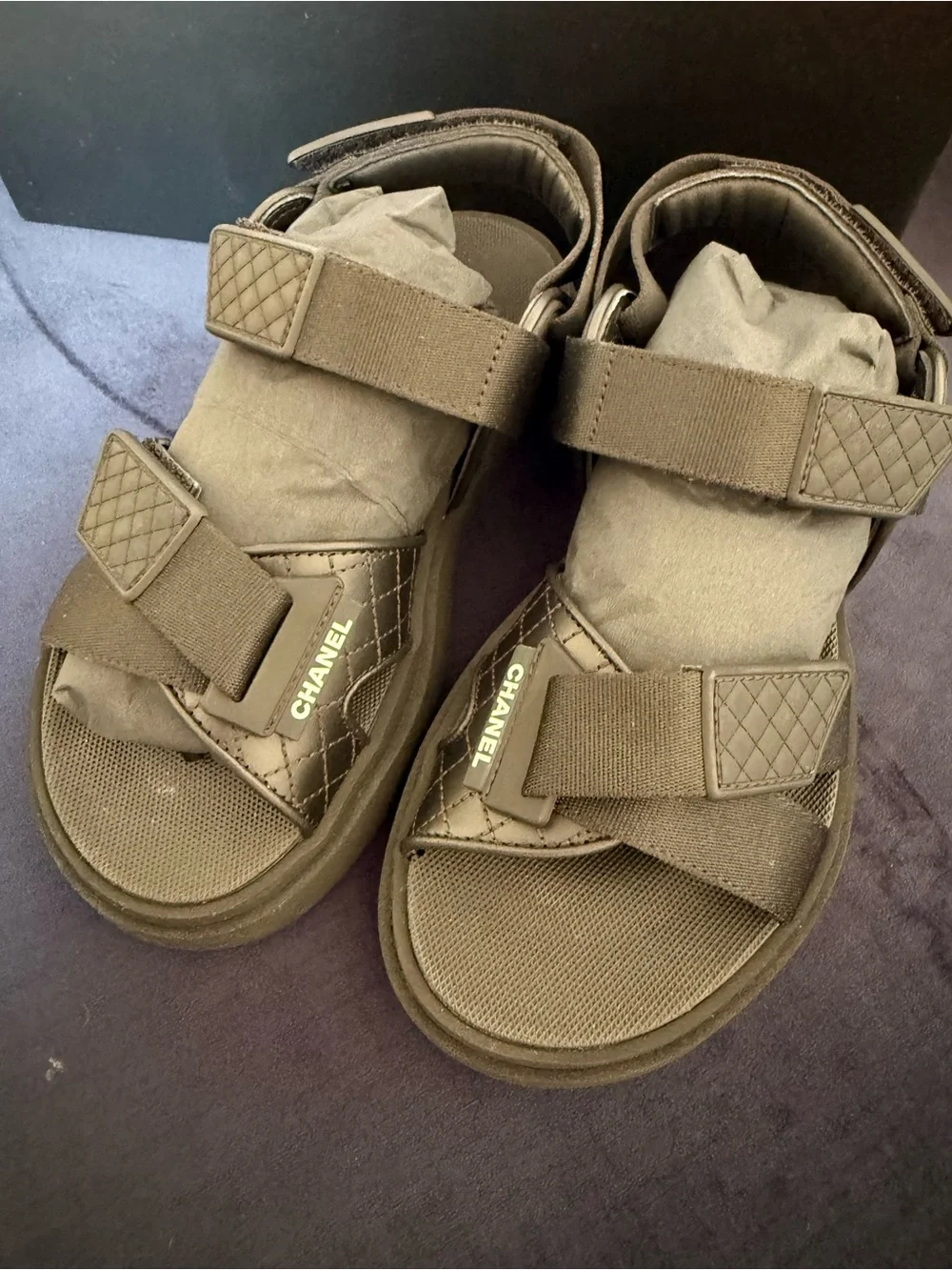 CHANEL Black Quilted Strap Sandals